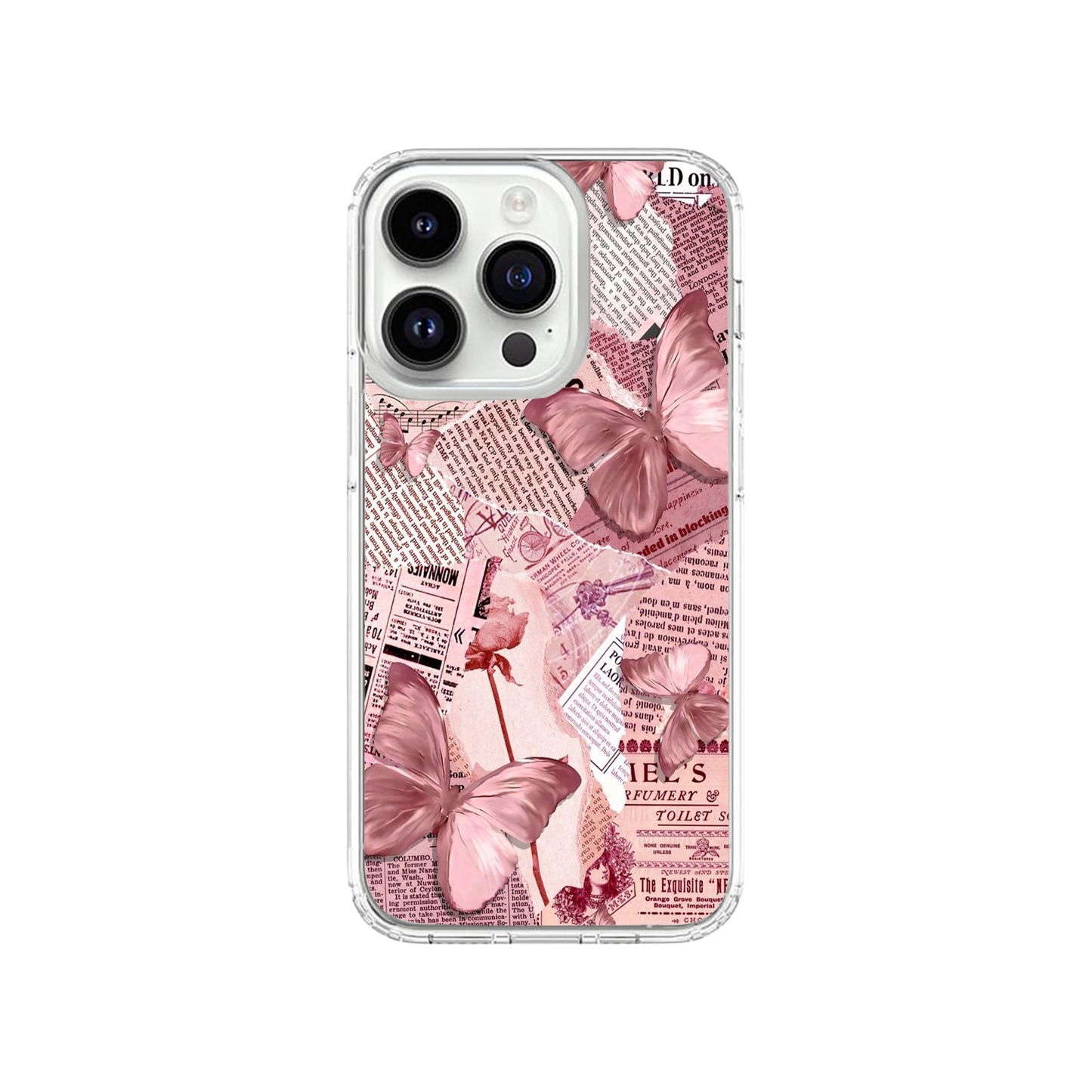 Vintage Pink Butterfly Scrapbook Phone Case.