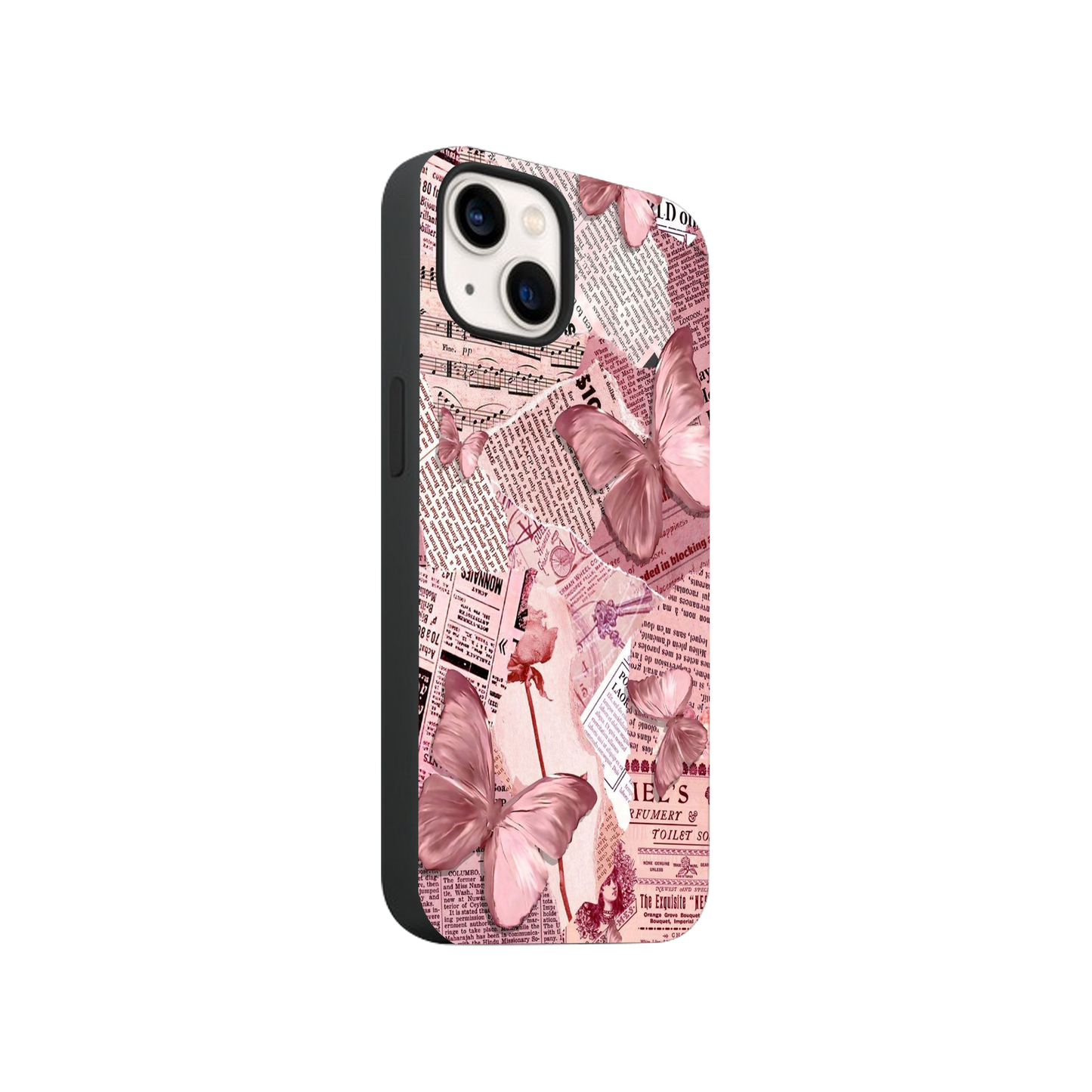Vintage Pink Butterfly Scrapbook Phone Case.