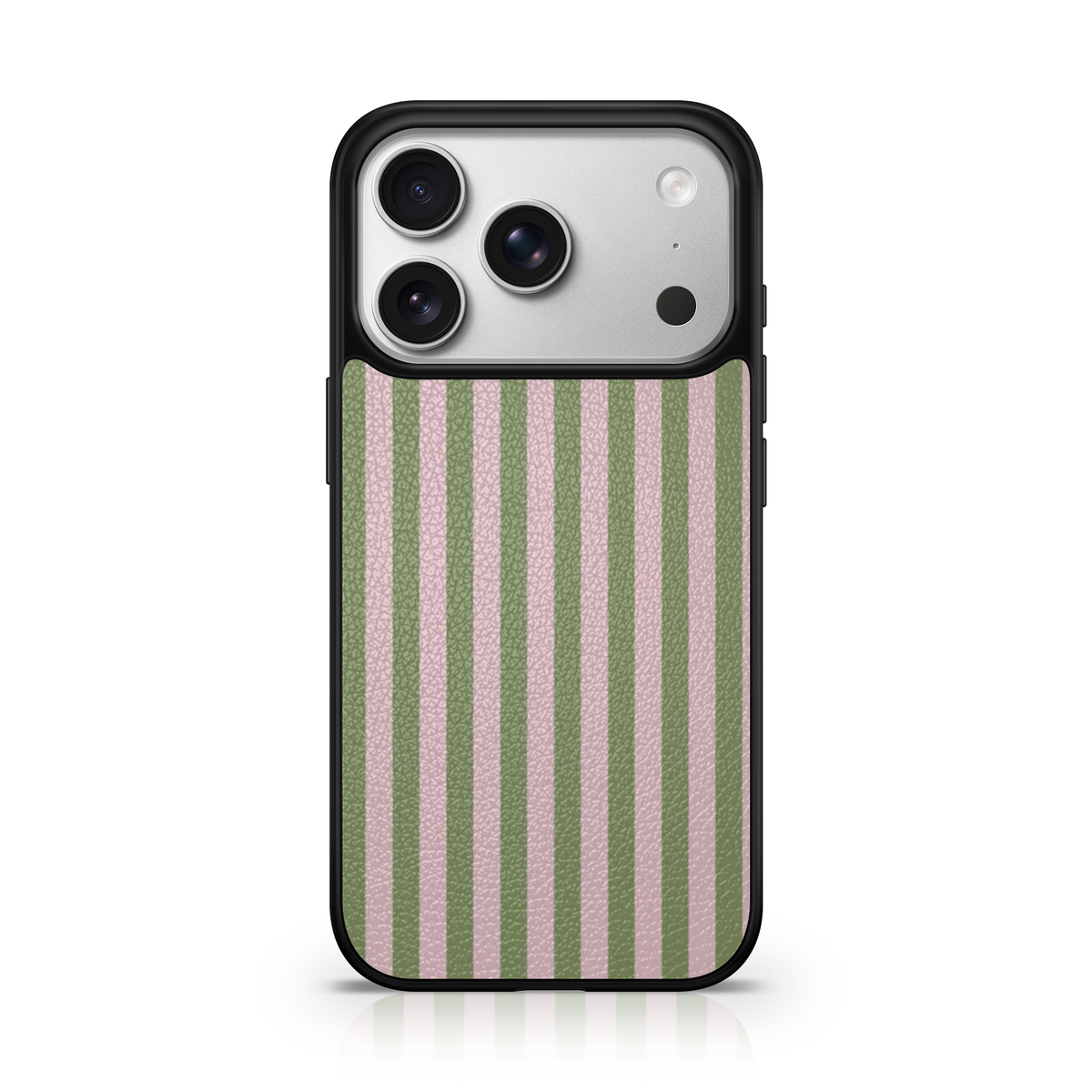 Sage Green and Pink Striped Vegan Leather Case