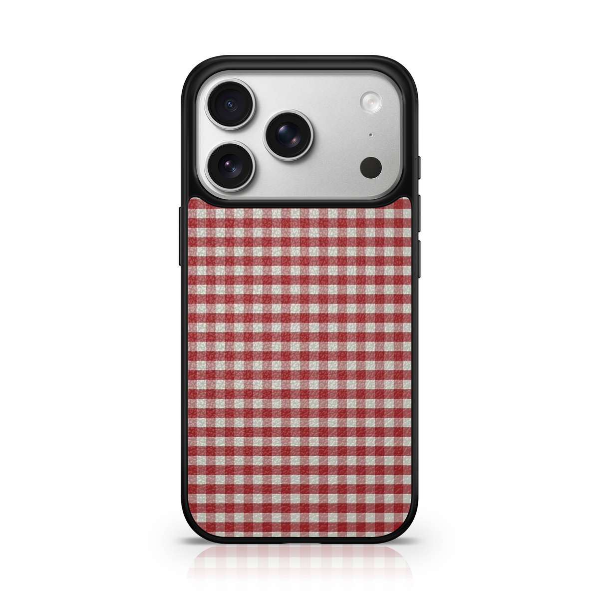 Red and White Gingham Vegan Leather Case