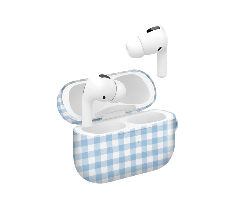 Pastel Blue Plaid Glossy Airpod Case