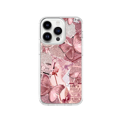 Vintage Pink Butterfly Scrapbook Phone Case.