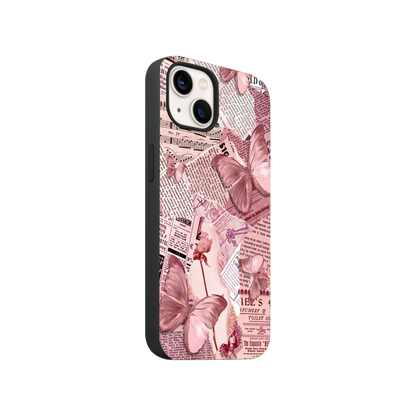 Vintage Pink Butterfly Scrapbook Phone Case.