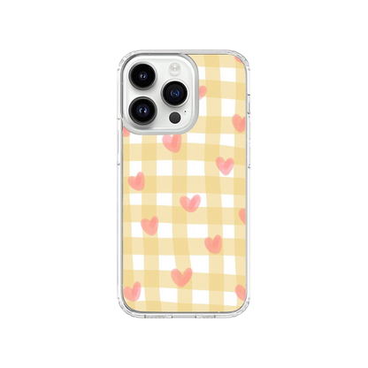 Yellow Gingham & Hearts Phone Case.