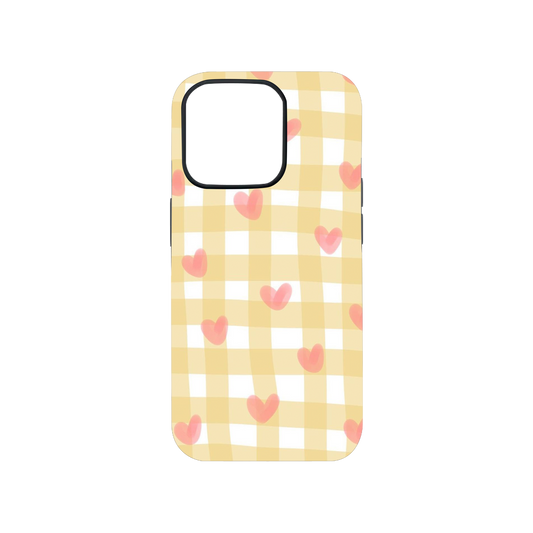 Yellow Gingham & Hearts Phone Case.