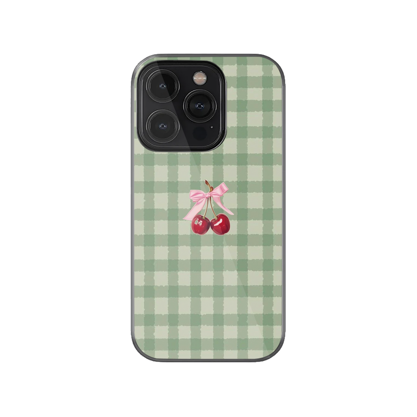 Sage Green Gingham Cherry & Bow Phone Case.