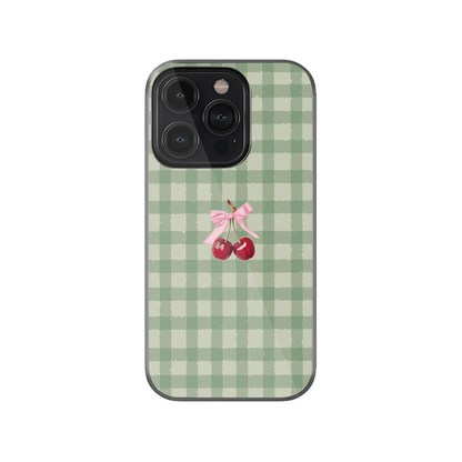 Sage Green Gingham Cherry & Bow Phone Case.