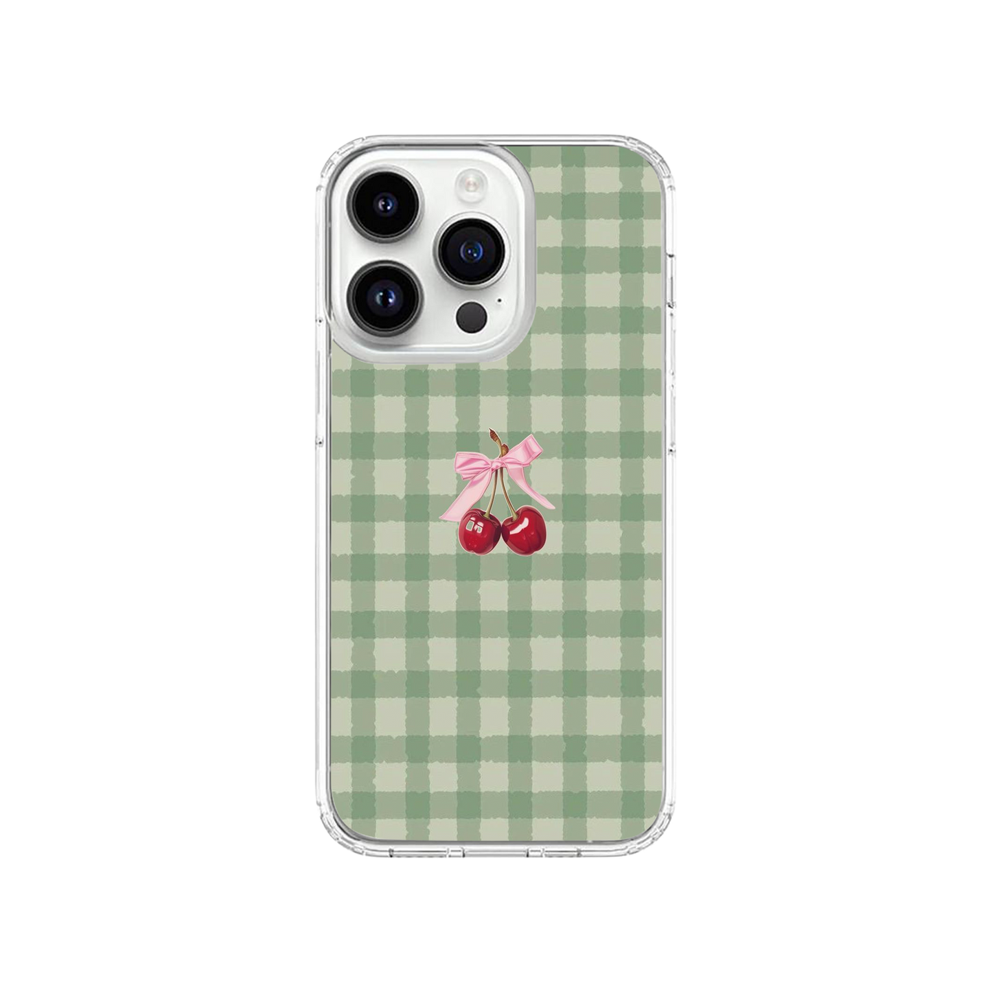 Sage Green Gingham Cherry & Bow Phone Case.