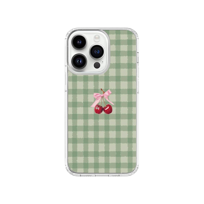 Sage Green Gingham Cherry & Bow Phone Case.