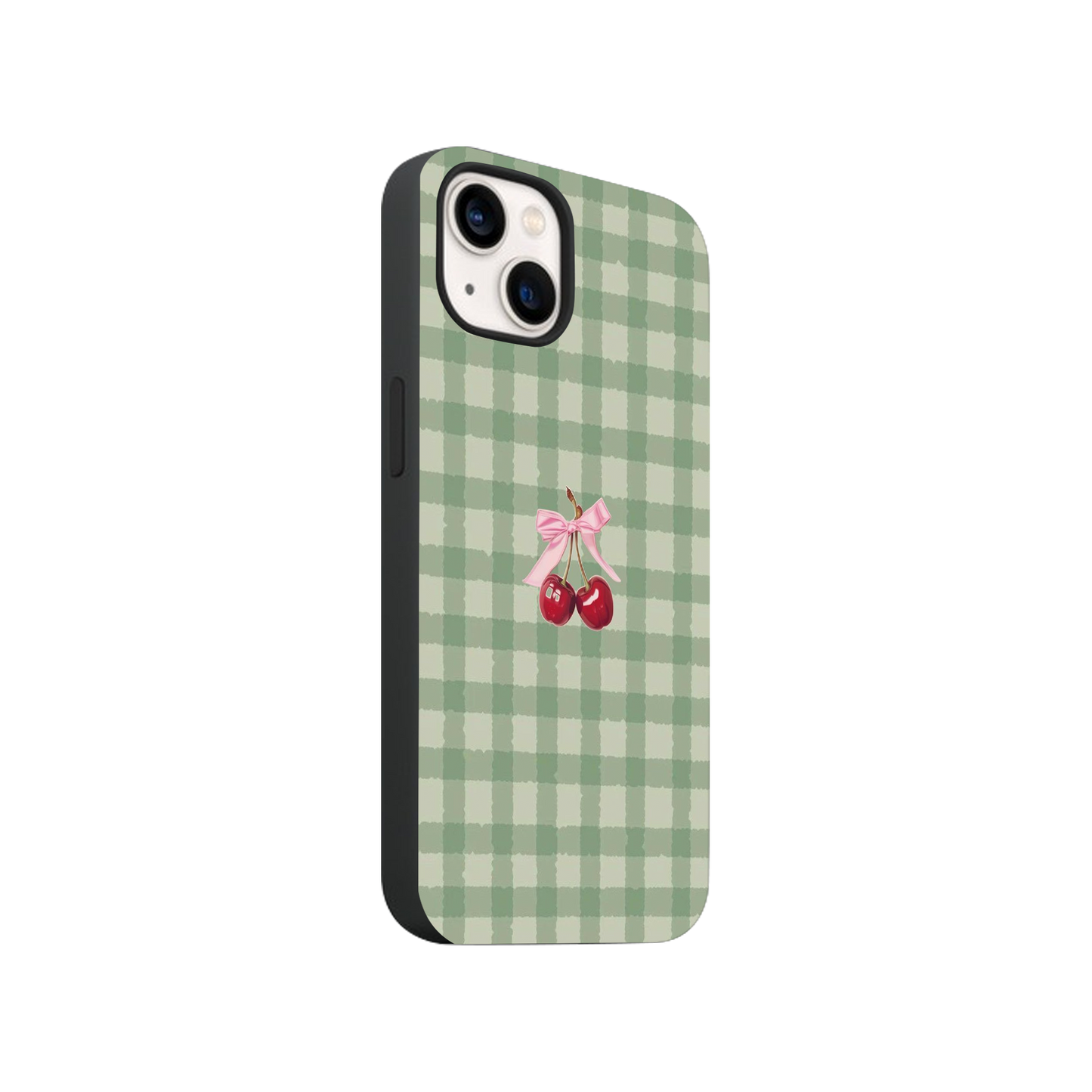 Sage Green Gingham Cherry & Bow Phone Case.