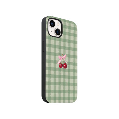 Sage Green Gingham Cherry & Bow Phone Case.
