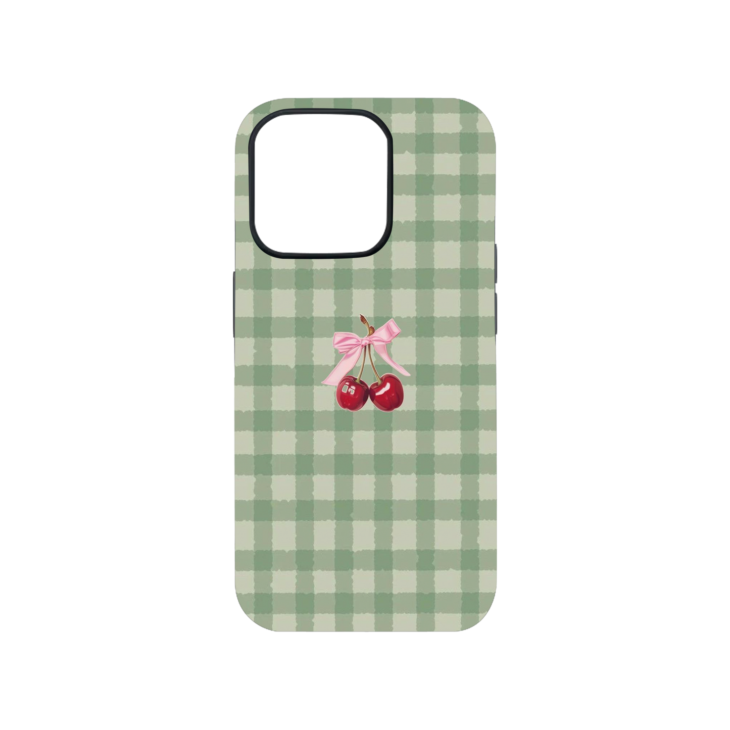 Sage Green Gingham Cherry & Bow Phone Case.