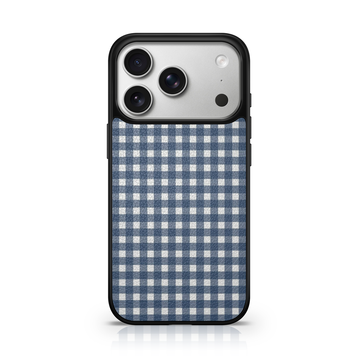Blue and White Gingham Vegan Leather Case