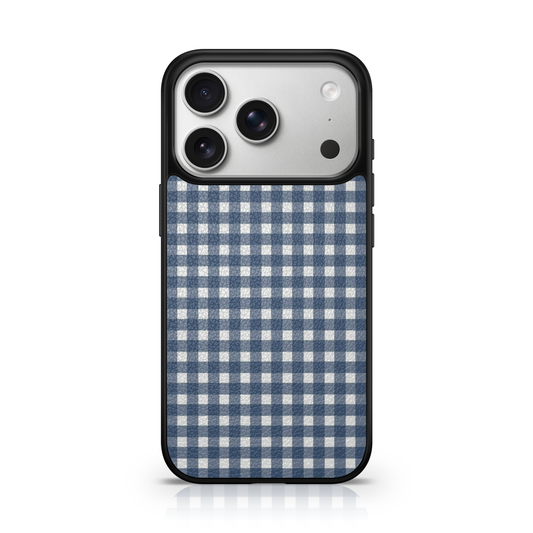 Blue and White Gingham Vegan Leather Case