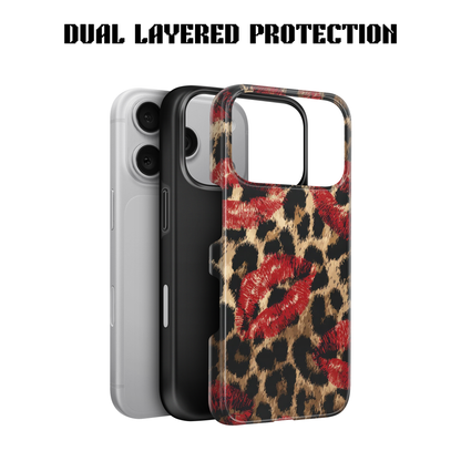 Leopard Print Red Lips phone Case