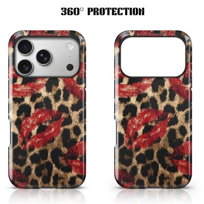 Leopard Print Red Lips phone Case